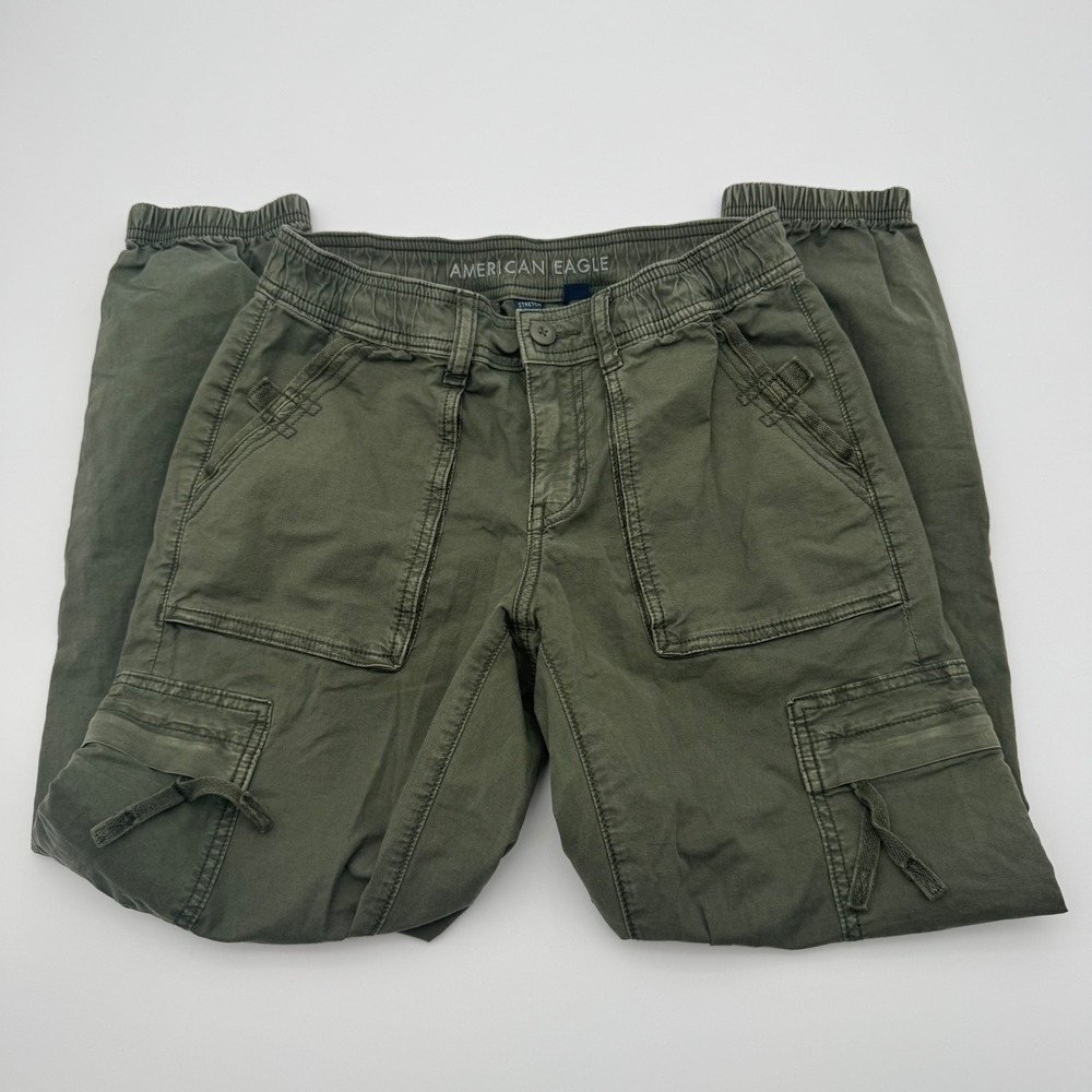 American Eagle Baggy Cargo Jogger Pants Olive Green 000 Short Stretch Gorpcore